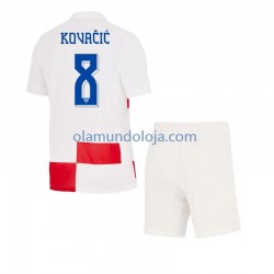 Camisola Croácia Mateo Kovacic 8 Criança Equipamento Primeiro Euro 2024 Manga Curta